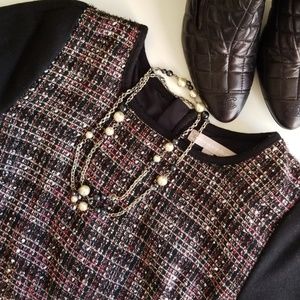 Banana Republic Black/Pink/Metallic Tweed Dress